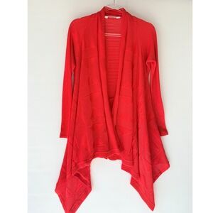 Misook Red Waterfall Cardigan Sweater Knit Open Front Draped XS